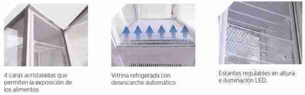 VITRINA EXPOSITORA REFRIGERADA EDENOX 4 CARAS CRISTAL 1m. H - Imagen 7