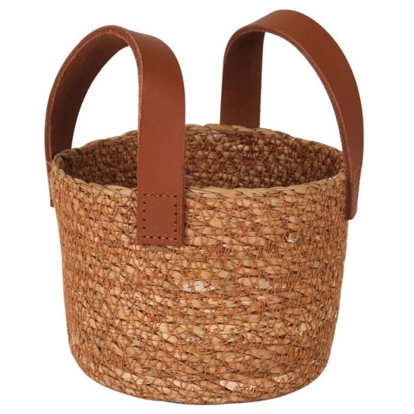 Cesta panera cónica 13x10cm con asas piel.