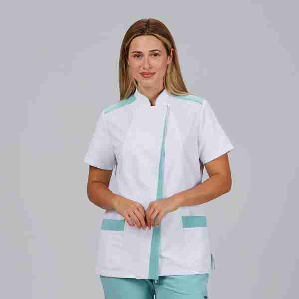 Blusa mujer abierta cuello Mao combinada microfibra - Imagen 3