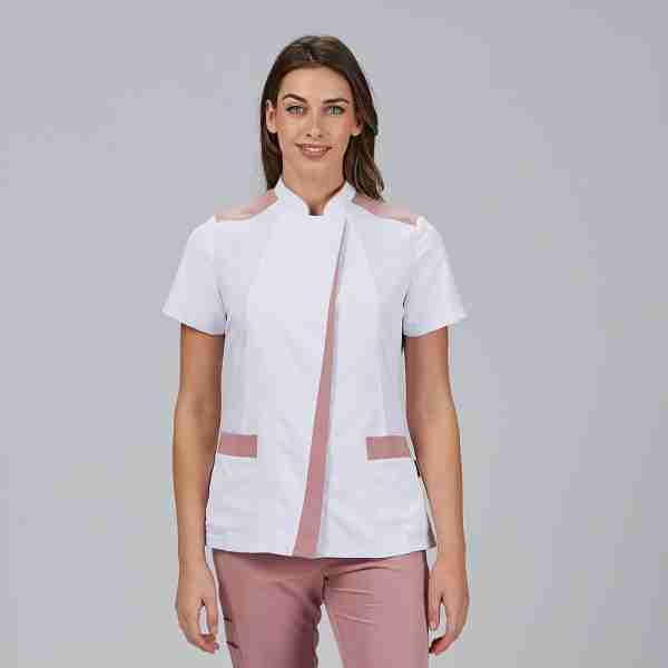 Blusa mujer abierta cuello Mao combinada microfibra - Imagen 2